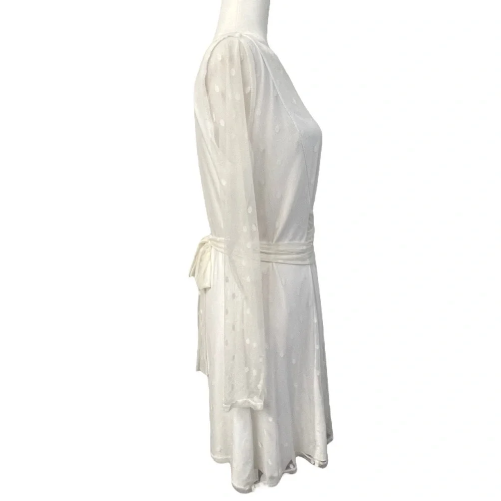Lovers + Friends Ivory Mesh Dot Overlay Long Sleeve Dress - Size XL